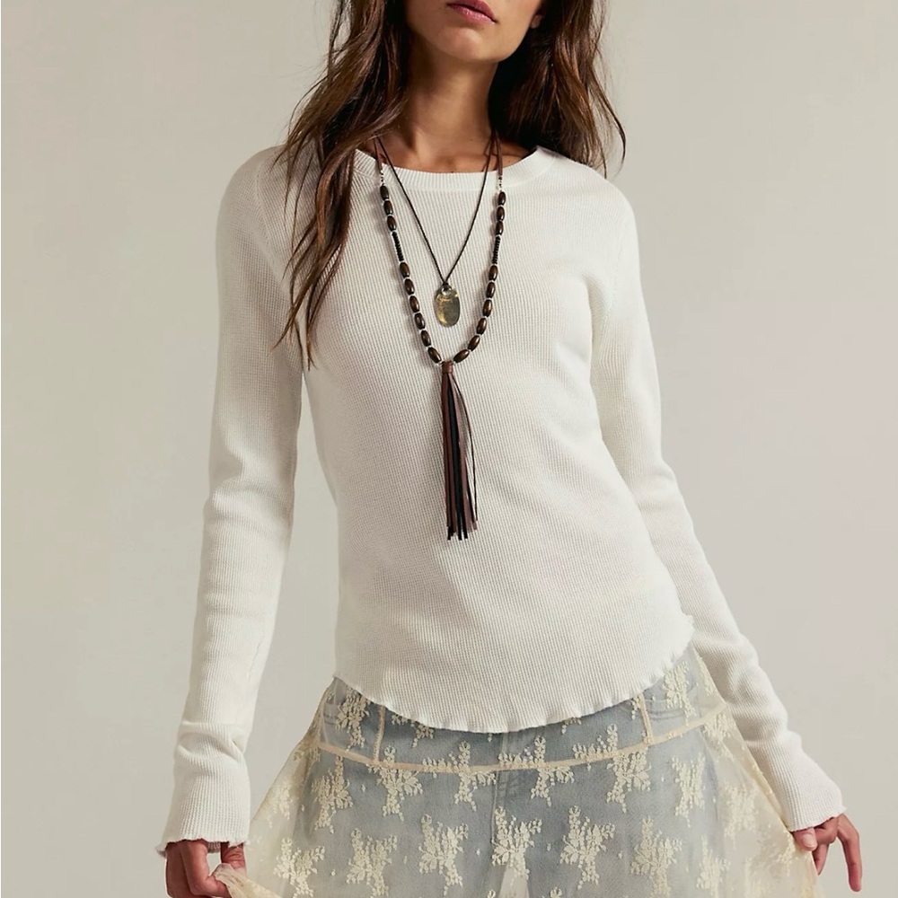 Free People We The Free Easy Does It Long Sleeve Tee - White XS